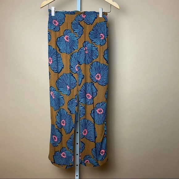 One Clothing XS Boho Mustard Floral Wide Leg Ankle Hippie Pant Flowy Tropical - Picture 1 of 6